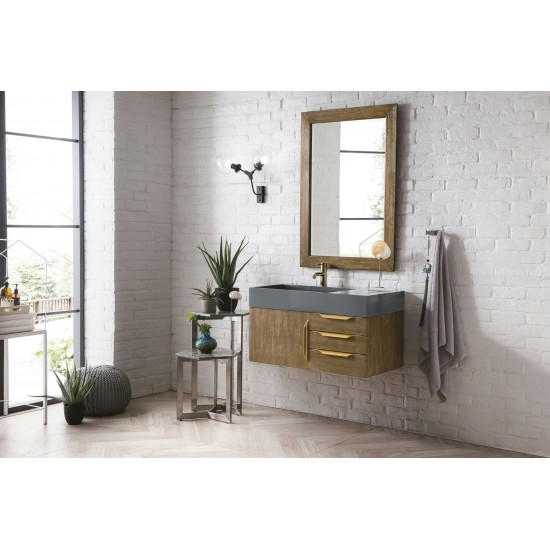 Mercer Island 36" Single Vanity Latte Oak Radiant Gold,Dusk Grey Composite Top