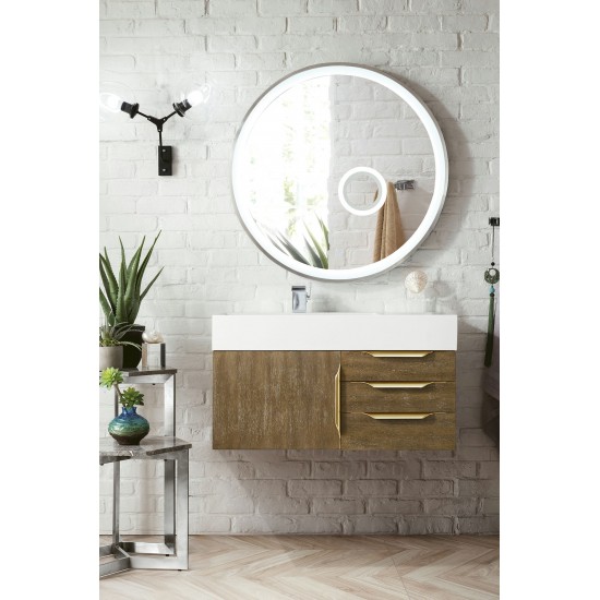 Mercer Island 36" Single Vanity Latte Oak Radiant Gold w/ White Composite Top