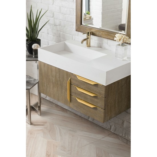 Mercer Island 36" Single Vanity Latte Oak Radiant Gold w/ White Composite Top