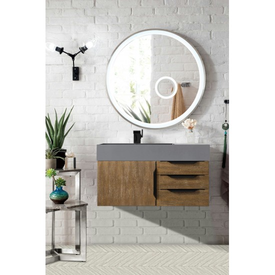 Mercer Island 36" Single Vanity Latte Oak Black w/Dusk Grey Glossy Composite Top