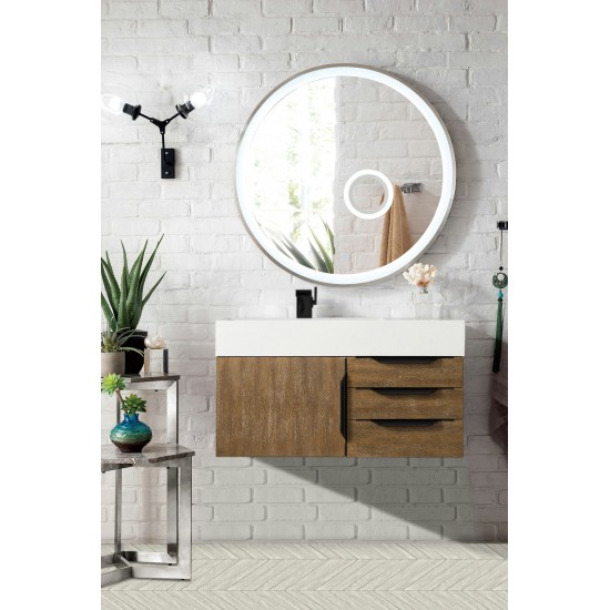 Mercer Island 36" Single Vanity Latte Oak Black w/Glossy White Composite Top