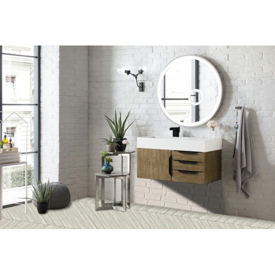 Mercer Island 36" Single Vanity Latte Oak Black w/Glossy White Composite Top