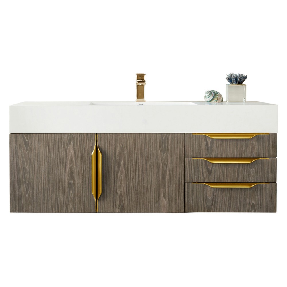 Mercer Island 48" Single Vanity Ash Gray Radiant Gold w/ White Composite Top