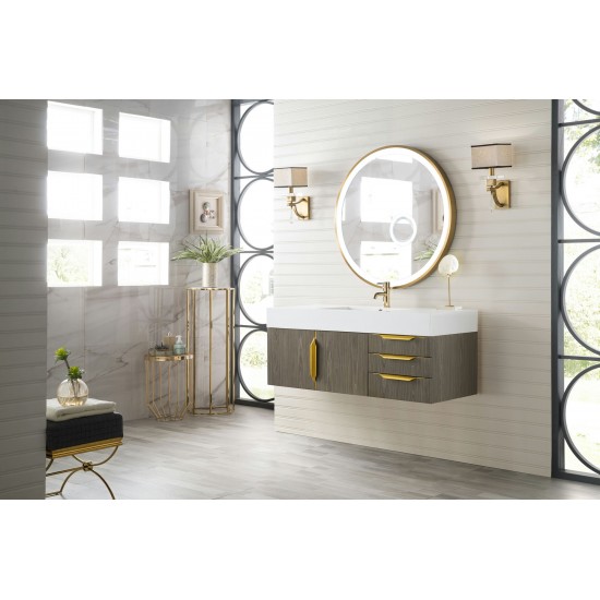 Mercer Island 48" Single Vanity Ash Gray Radiant Gold w/ White Composite Top