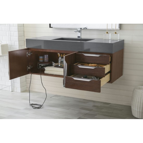 Mercer Island 48" Single Vanity, Coffee Oak w/ Dusk Grey Glossy Composite Top