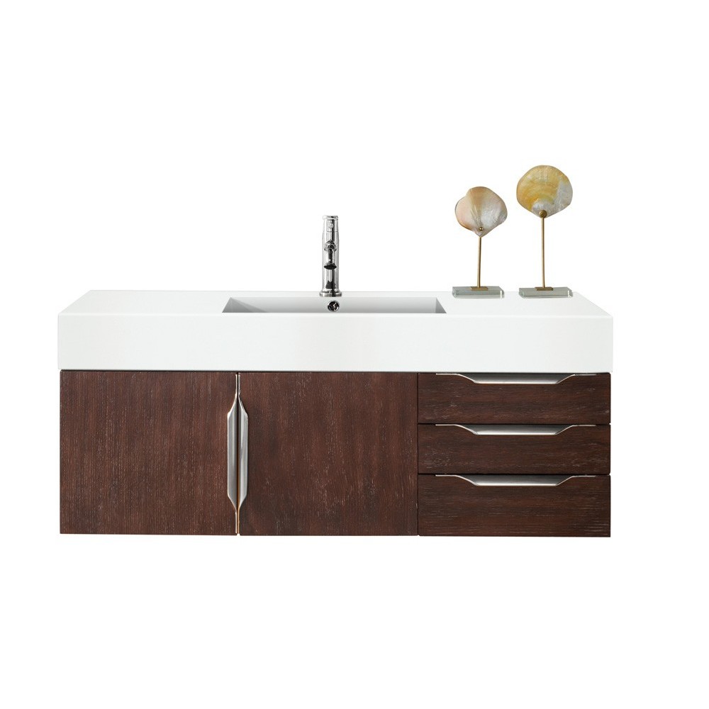 Mercer Island 48" Single Vanity, Coffee Oak w/ Glossy White Composite Top