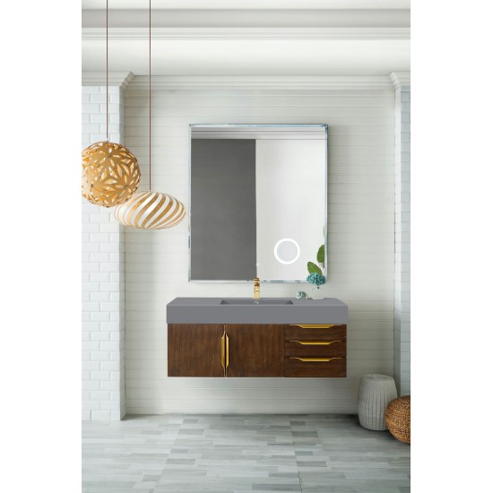 Mercer Island 48" Single Vanity Coffee Oak Radiant Gold,Dusk Grey Composite Top