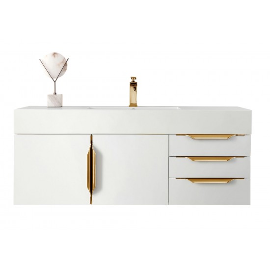 Mercer Island 48" Single Vanity White Radiant Gold w/ White Composite Top