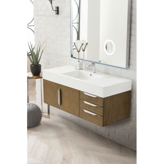 Mercer Island 48" Single Vanity, Latte Oak w/ Glossy White Composite Top