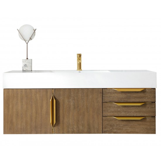 Mercer Island 48" Single Vanity Latte Oak Radiant Gold w/ White Composite Top