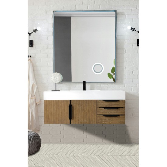 Mercer Island 48" Single Vanity Latte Oak Black w/Glossy White Composite Top