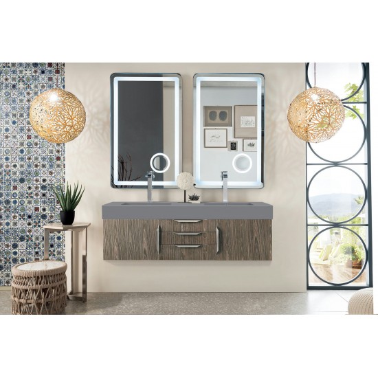 Mercer Island 59" Double Vanity, Ash Gray w/ Dusk Grey Glossy Composite Top