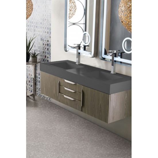 Mercer Island 59" Double Vanity, Ash Gray w/ Dusk Grey Glossy Composite Top