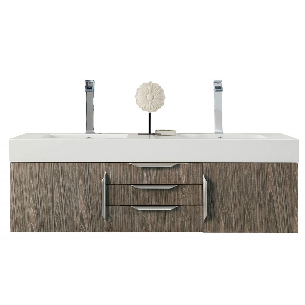 Mercer Island 59" Double Vanity, Ash Gray w/ Glossy White Composite Top