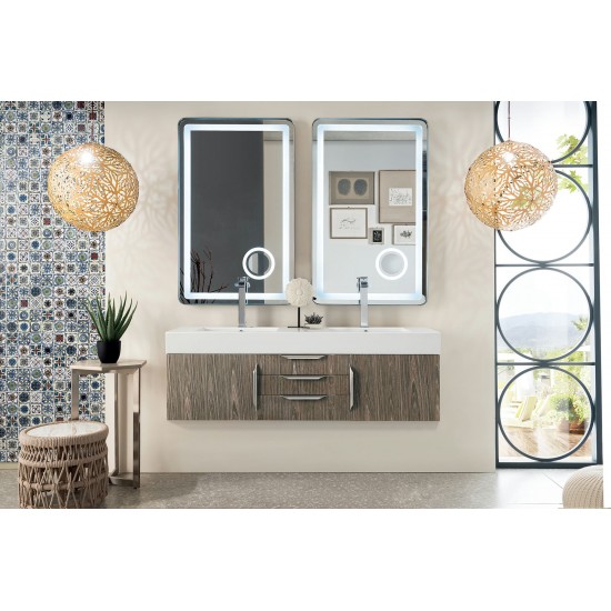 Mercer Island 59" Double Vanity, Ash Gray w/ Glossy White Composite Top