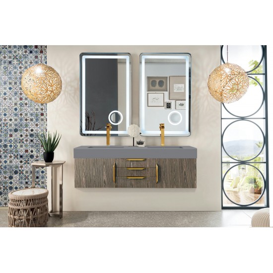 Mercer Island 59" Double Vanity Ash Gray Radiant Gold w/Dusk Grey Composite Top