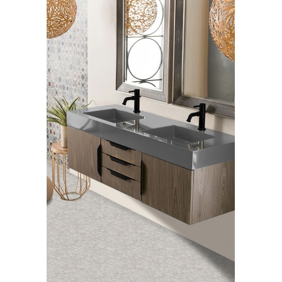 Mercer Island 59" Double Vanity Ash Gray Black w/Dusk Grey Glossy Composite Top