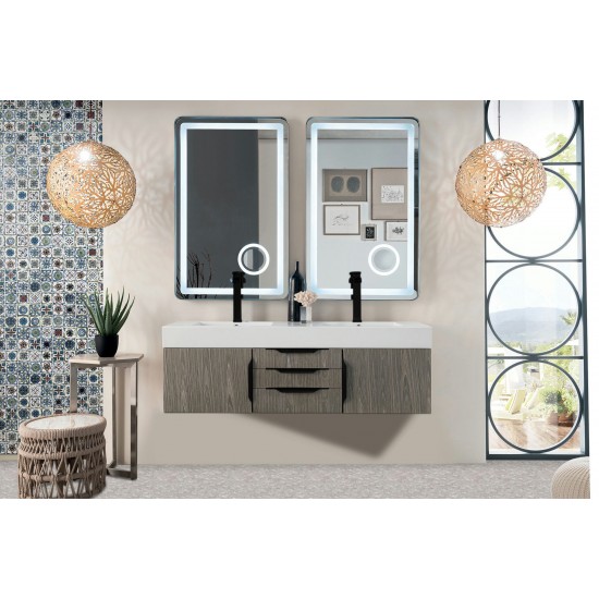 Mercer Island 59" Double Vanity Ash Gray Black w/Glossy White Composite Top