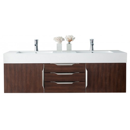 Mercer Island 59" Double Vanity, Coffee Oak w/ Glossy White Composite Top