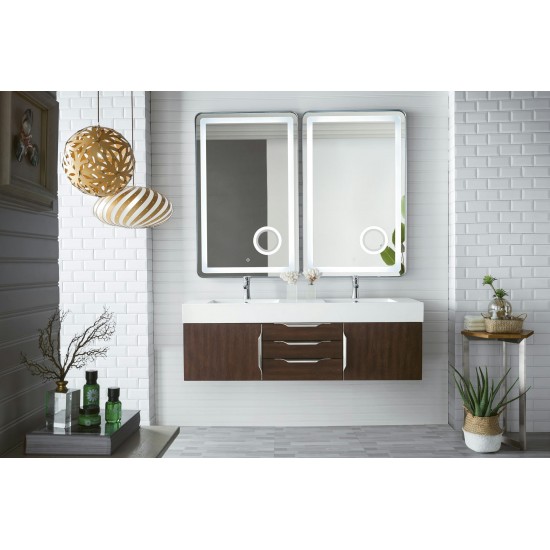 Mercer Island 59" Double Vanity, Coffee Oak w/ Glossy White Composite Top