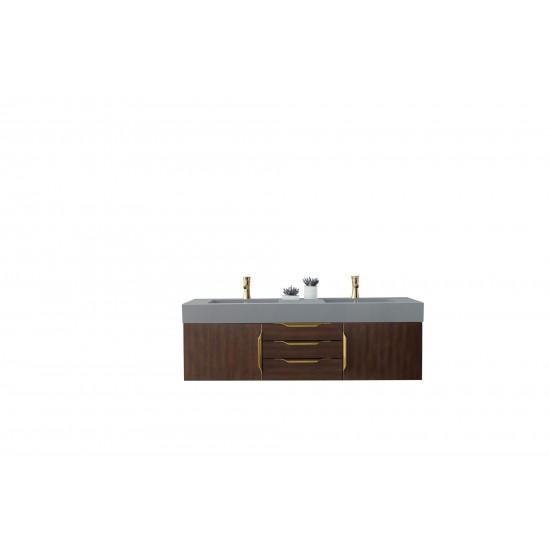 Mercer Island 59" Double Vanity Coffee Oak Radiant Gold,Dusk Grey Composite Top