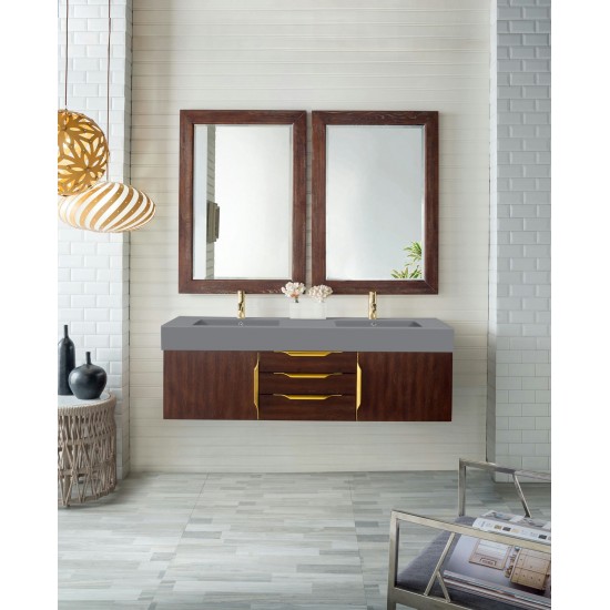 Mercer Island 59" Double Vanity Coffee Oak Radiant Gold,Dusk Grey Composite Top