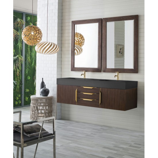 Mercer Island 59" Double Vanity Coffee Oak Radiant Gold,Dusk Grey Composite Top