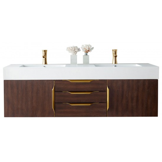 Mercer Island 59" Double Vanity Coffee Oak Radiant Gold w/ White Composite Top