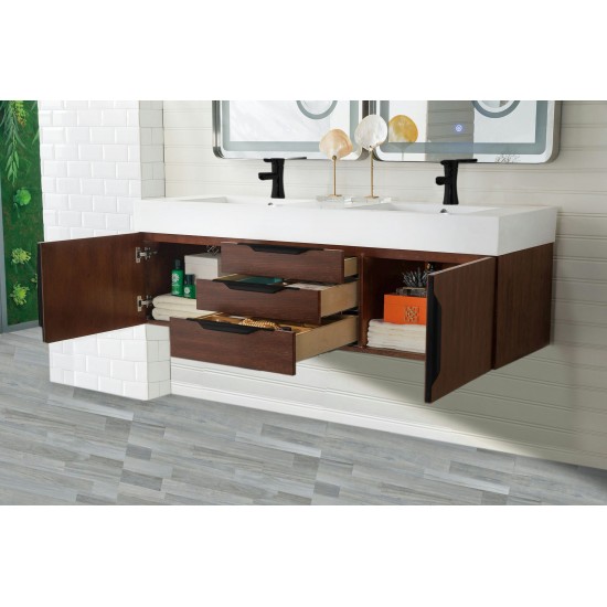 Mercer Island 59" Double Vanity Coffee Oak Black w/Glossy White Composite Top