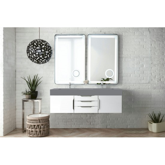 Mercer Island 59" Double Vanity, Glossy White w/ Dusk Grey Glossy Composite Top