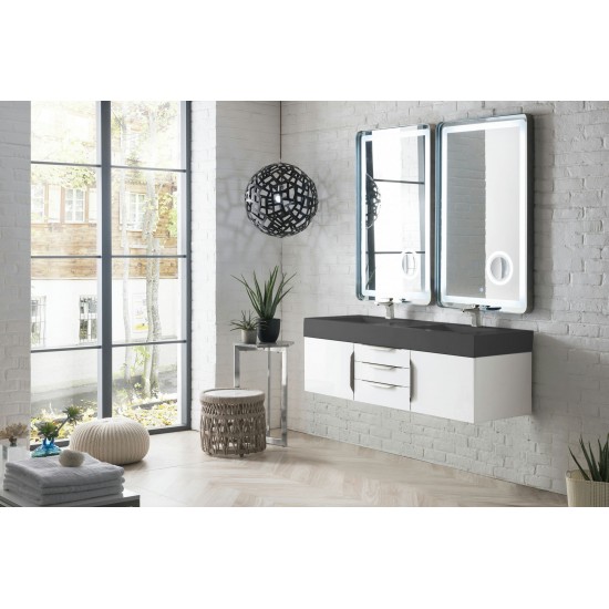 Mercer Island 59" Double Vanity, Glossy White w/ Dusk Grey Glossy Composite Top