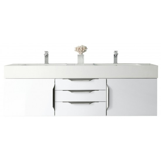 Mercer Island 59" Double Vanity, Glossy White w/ Glossy White Composite Top