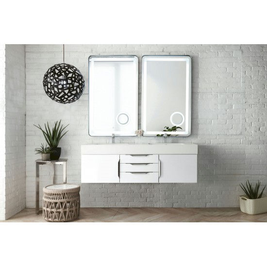 Mercer Island 59" Double Vanity, Glossy White w/ Glossy White Composite Top