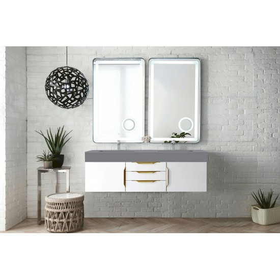 Mercer Island 59" Double Vanity White Radiant Gold w/Dusk Grey Composite Top