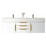 Mercer Island 59" Double Vanity White Radiant Gold w/ White Composite Top