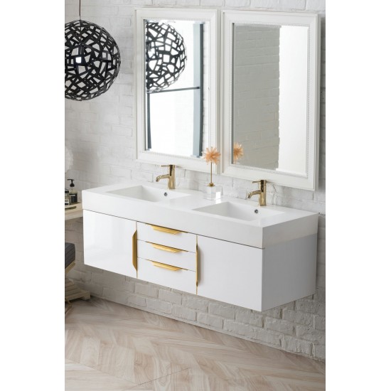 Mercer Island 59" Double Vanity White Radiant Gold w/ White Composite Top