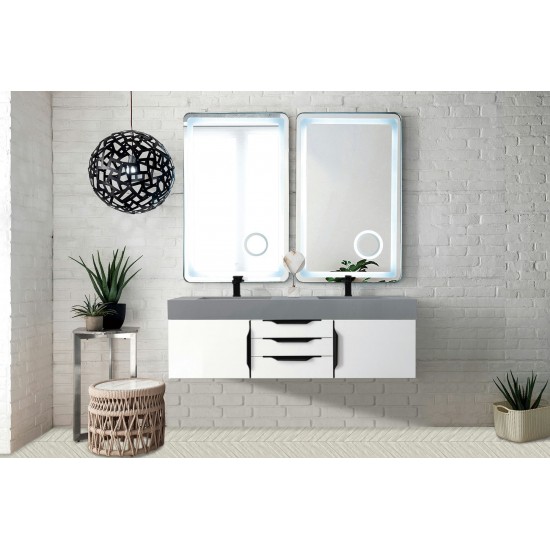 Mercer Island 59" Double Vanity White Black w/Dusk Grey Composite Top