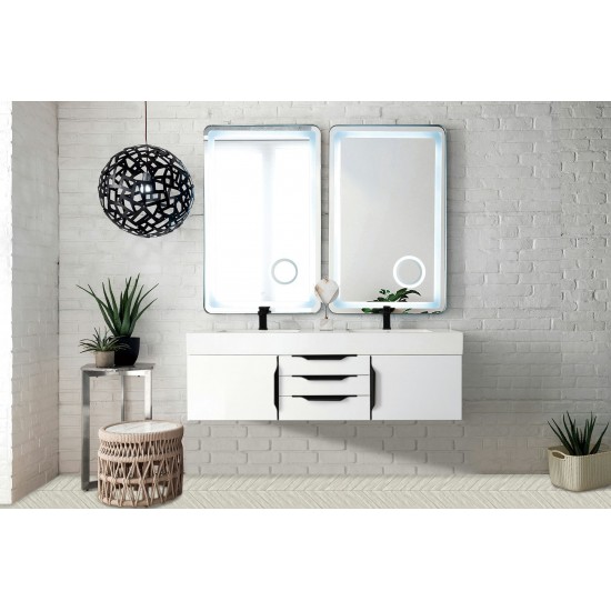 Mercer Island 59" Double Vanity Glossy White Black w/Glossy White Composite Top