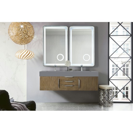 Mercer Island 59" Double Vanity, Latte Oak w/ Dusk Grey Glossy Composite Top