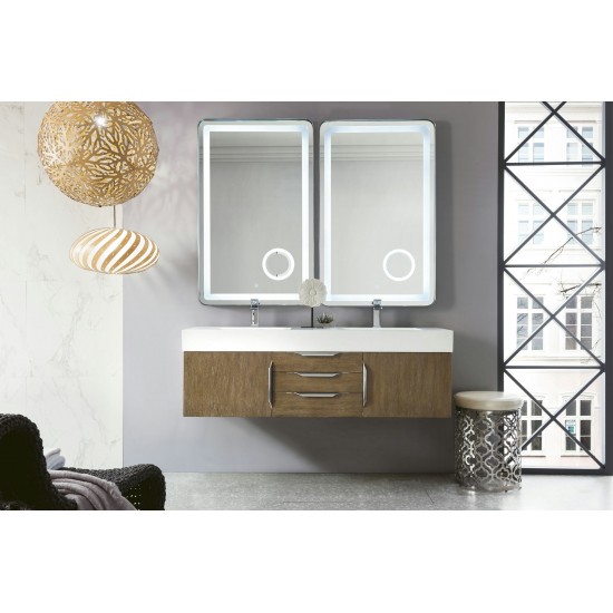 Mercer Island 59" Double Vanity, Latte Oak w/ Glossy White Composite Top