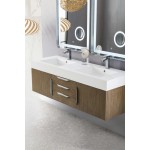 Mercer Island 59" Double Vanity, Latte Oak w/ Glossy White Composite Top