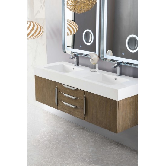 Mercer Island 59" Double Vanity, Latte Oak w/ Glossy White Composite Top