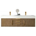 Mercer Island 59" Double Vanity Latte Oak Radiant Gold w/ White Composite Top