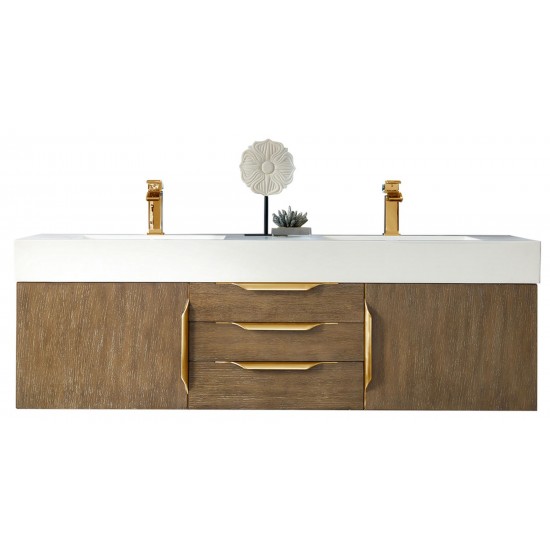 Mercer Island 59" Double Vanity Latte Oak Radiant Gold w/ White Composite Top