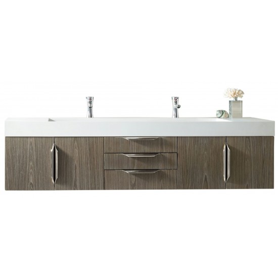 Mercer Island 72" Double Vanity, Ash Gray w/ Glossy White Composite Top