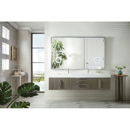 Mercer Island 72" Double Vanity, Ash Gray w/ Glossy White Composite Top