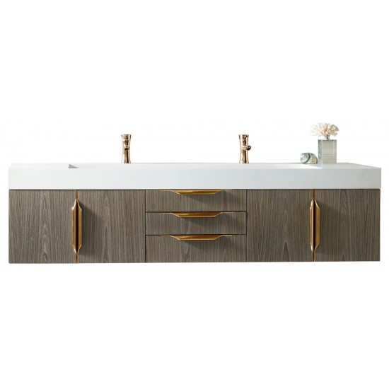 Mercer Island 72" Double Vanity Ash Gray Radiant Gold w/ White Composite Top