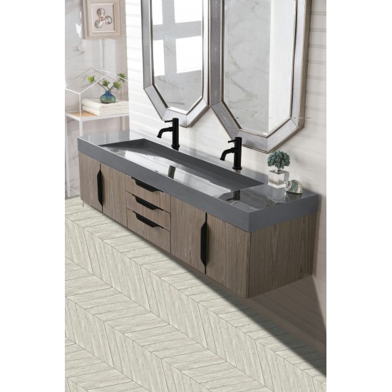 Mercer Island 72" Double Vanity Ash Gray Black w/Dusk Grey Glossy Composite Top