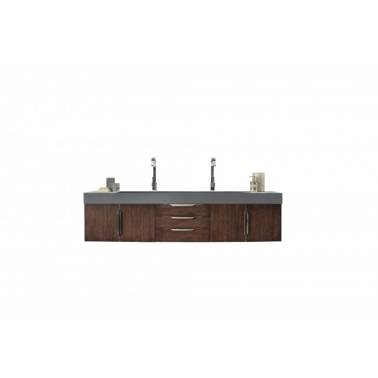 Mercer Island 72" Double Vanity, Coffee Oak w/ Dusk Grey Glossy Composite Top