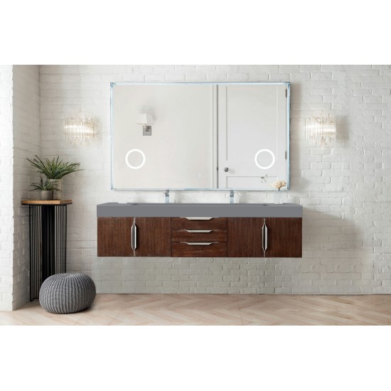 Mercer Island 72" Double Vanity, Coffee Oak w/ Dusk Grey Glossy Composite Top